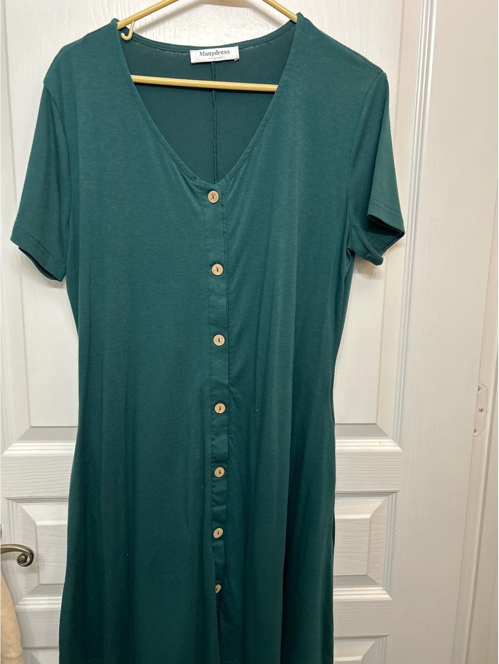 Manydress Green Button-Front Short Sleeve Dress Size L
